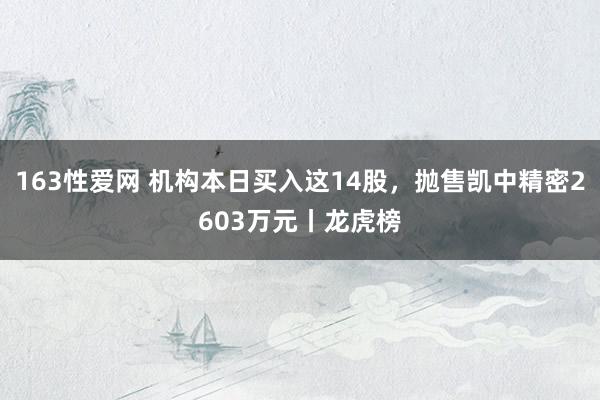 163性爱网 机构本日买入这14股，抛售凯中精密2603万元丨龙虎榜