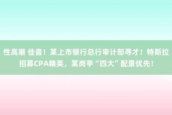 性高潮 佳音！某上市银行总行审计部寻才！特斯拉招募CPA精英，某岗亭“四大”配景优先！